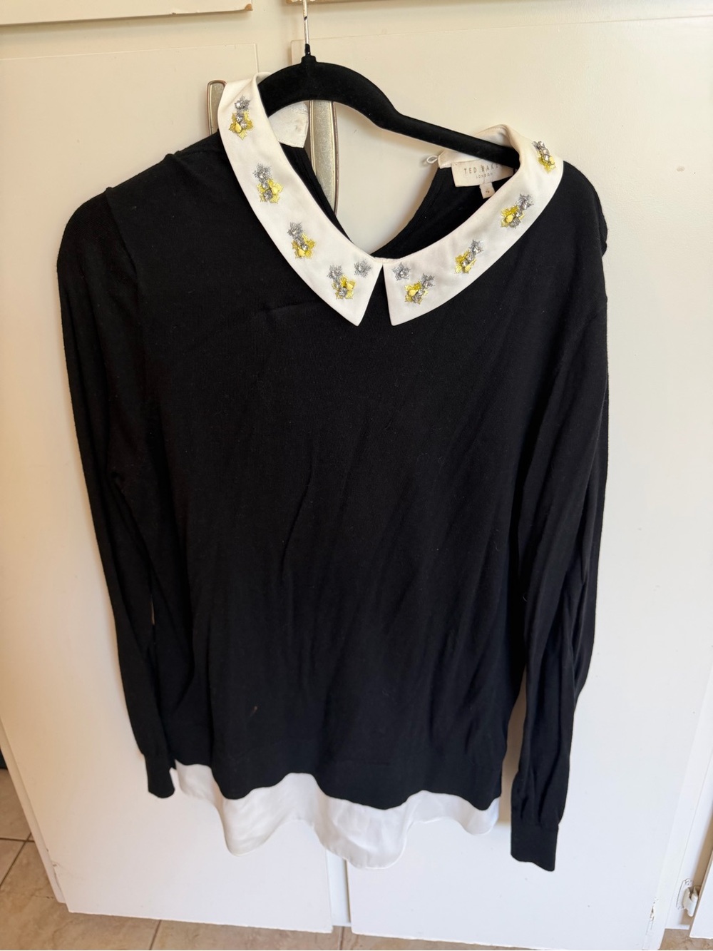 Ted Baker Black Sweater with Ivory Embellished Collar